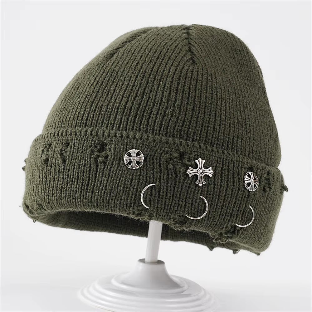 Gothic Distressed Beanie — Army Green
