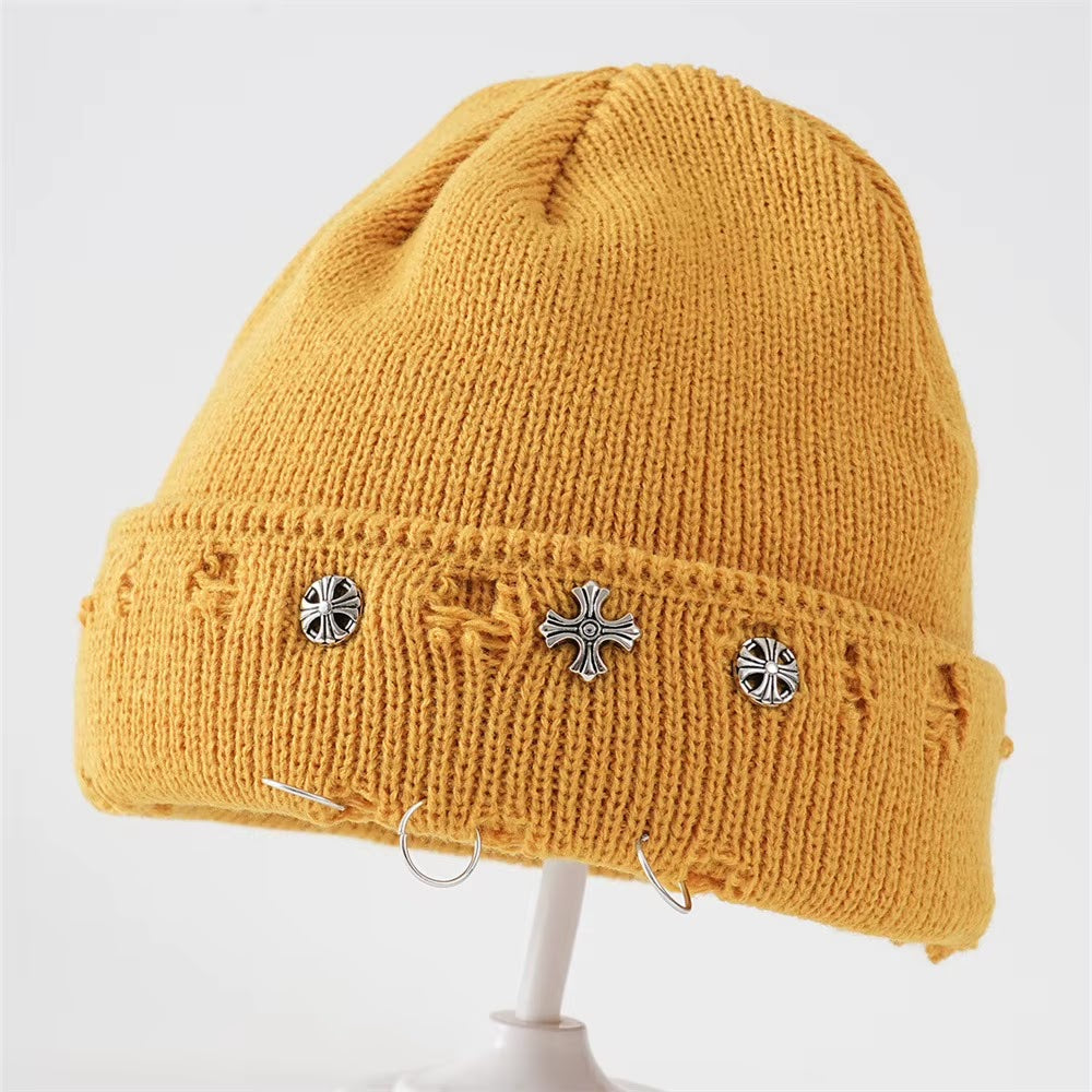 Gothic Distressed Beanie — Yellow