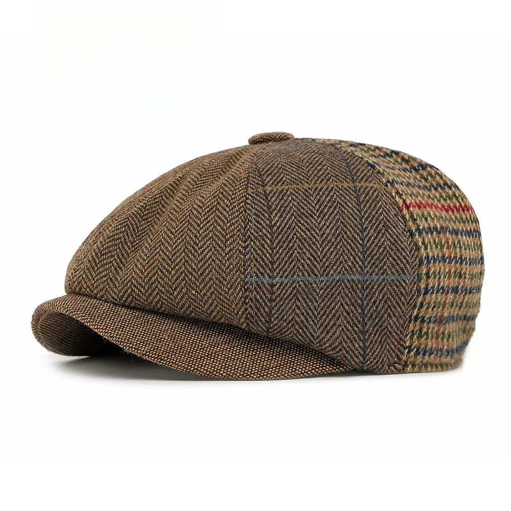 Striped Octagonal Beret — Brown