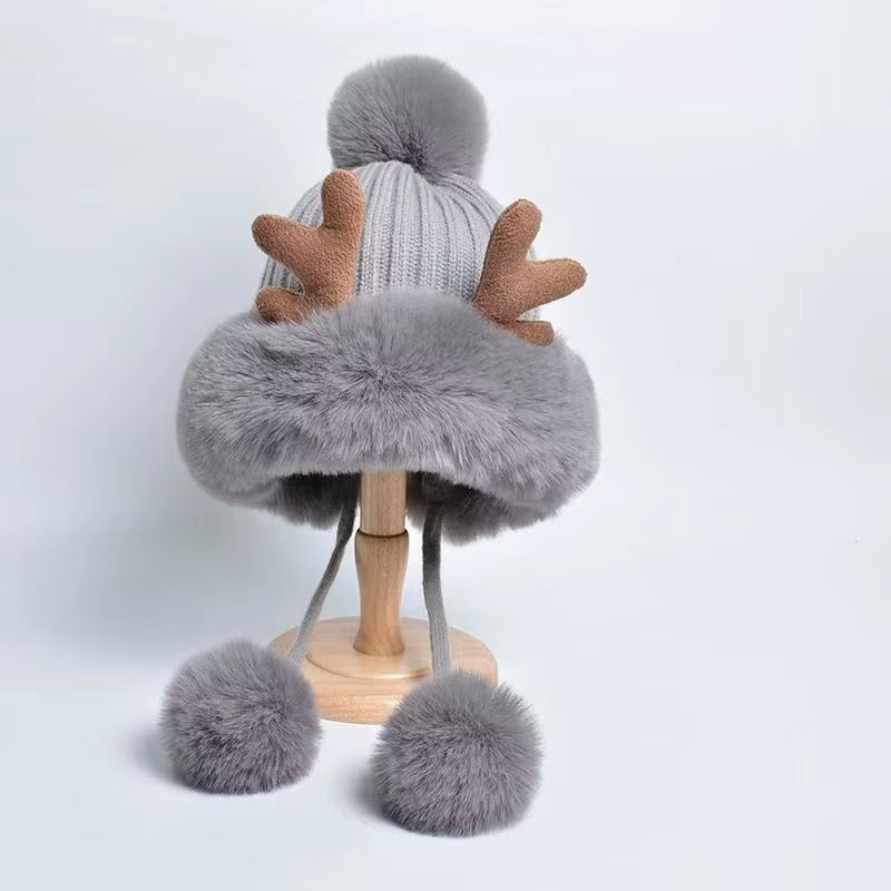 Faux Fur Pompom Beanie — Gray