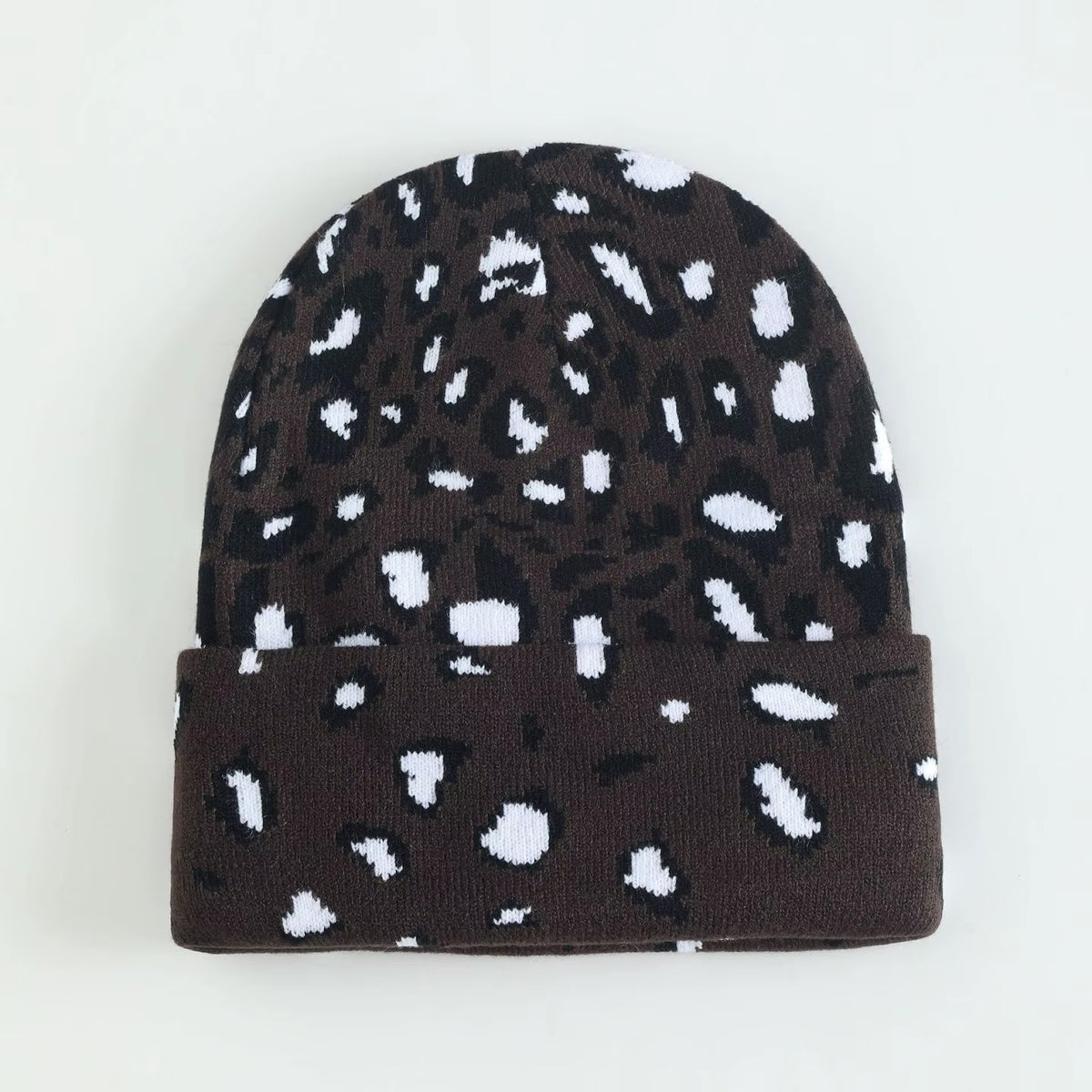 Leopard Knit Beanie - Black