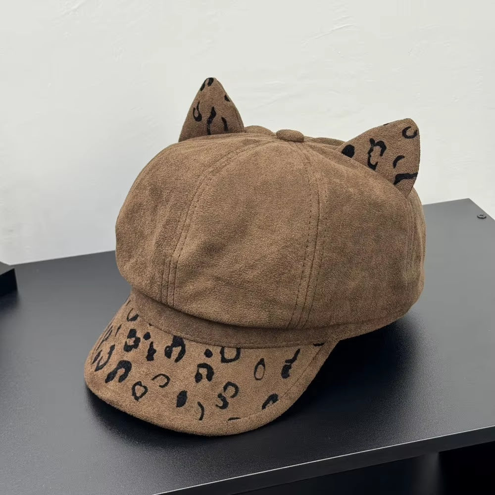 Leopard Suede Beret - Coffee