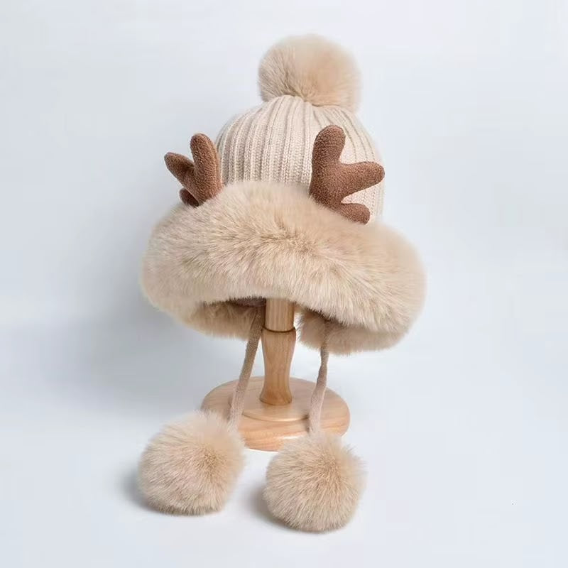 Faux Fur Pompom Beanie - Khaki