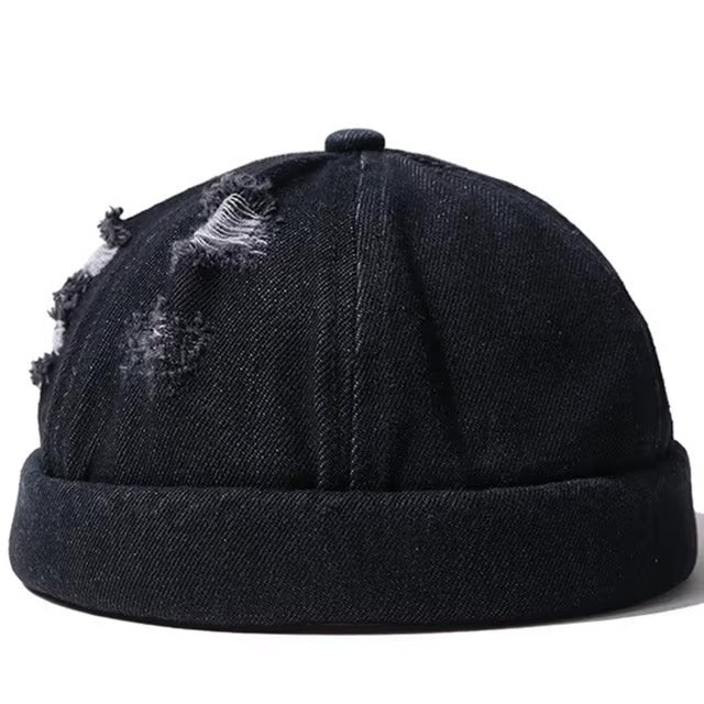 Ripped Denim Docker Hat - Black