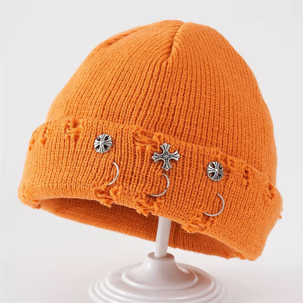Gothic Distressed Beanie - Orange