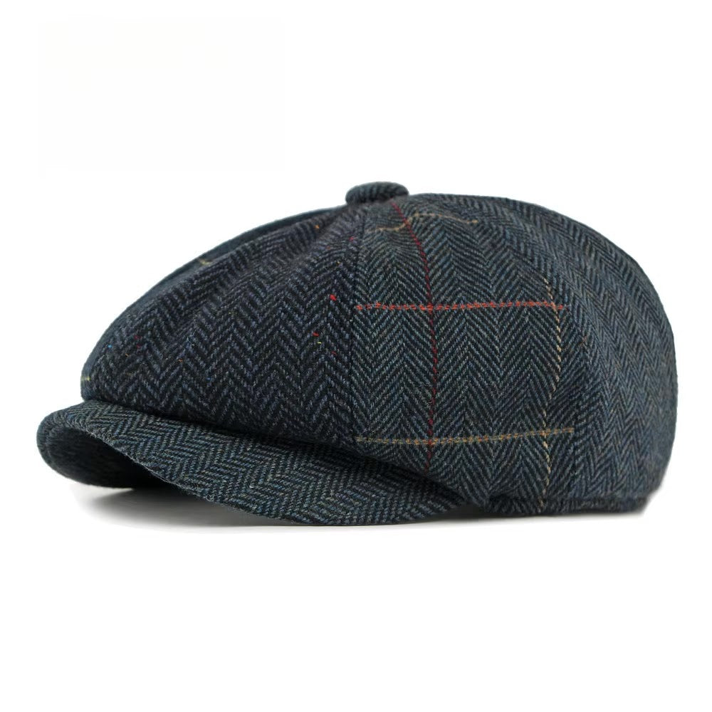 Striped Octagonal Beret — Navy Blue