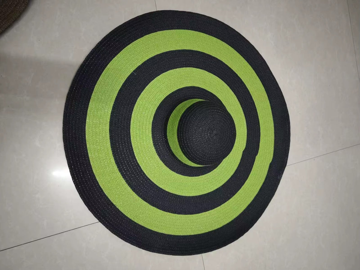 Striped Straw Sun Hat — Green