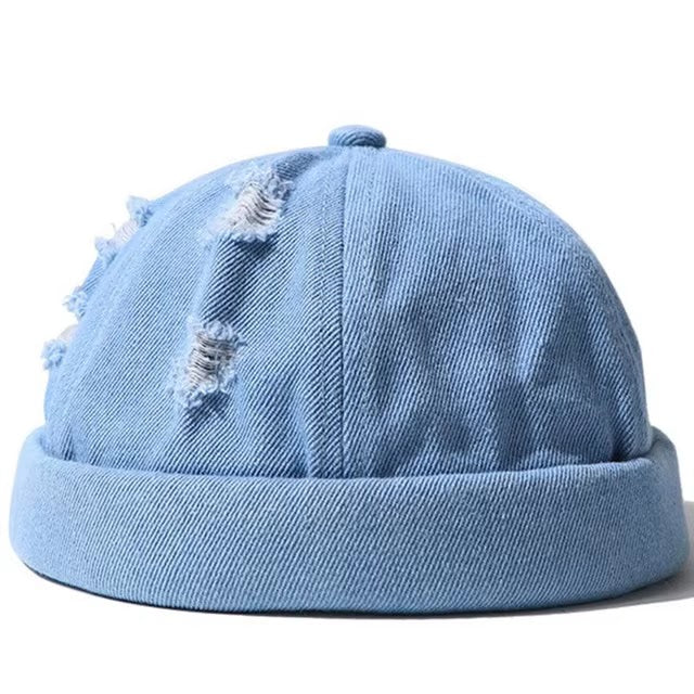 Ripped Denim Docker Hat - Sky Blue